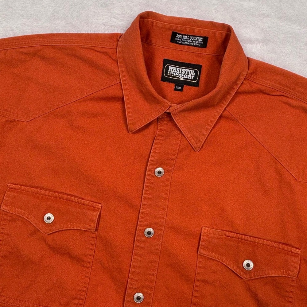 VTG Resistol Rodeo Western Shirt Men XXL Burnt Orange Metal Snap Heavy Duty Work